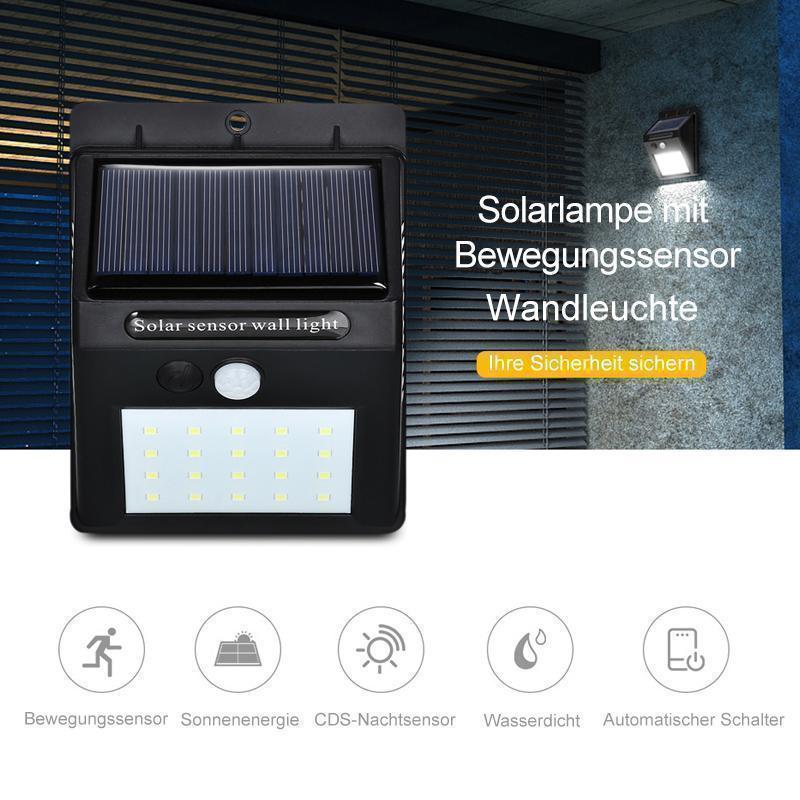 20 LED Solarlampen Außen, Superhelle Wandleuchte mit Bewegungssensor - hallohaus