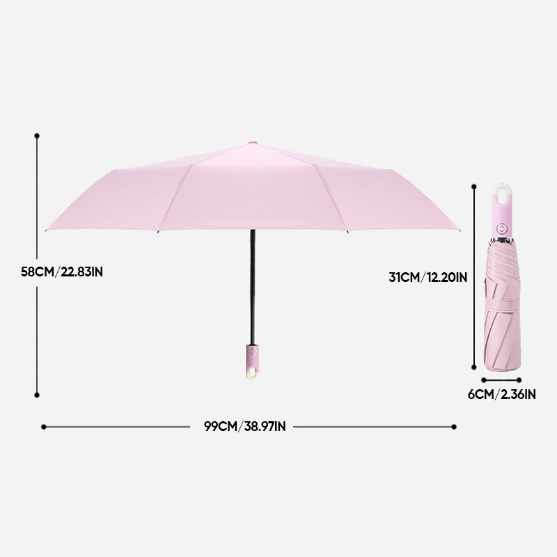 Dreifach selbstöffnender und zurückziehbarer Regenschirm mit Schnalle