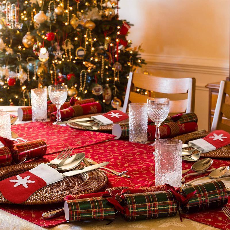 Decorazione del tavolo di Natale, calzini da fiocchi di neve per posate